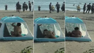 台灣海灘驚見「帳篷四腳獸」