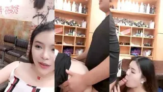 理发店淫荡惊现骚气外漏极品美女理发店勾引发型师激情啪啪操